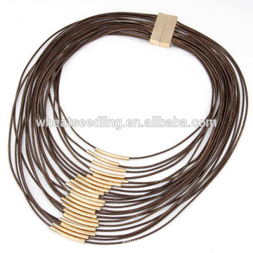 Fashion multi-layer thick wax cord charm necklace with small copper tube